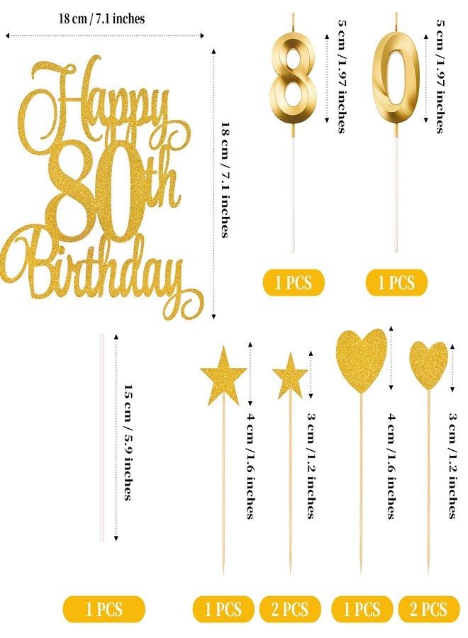 Lecferrarc 80th Birthday Cake Decorations, 80th Birthday Candles Cake Numeral Candles and Glitter Happy 80th Birthday Cake Toppers Set for Birthday Party Supplies (Gold) - Image 2