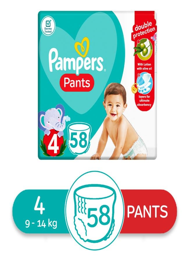 Pampers Diaper Pants, Size 4, 9-14 Kg, 58 Diapers - Image 1