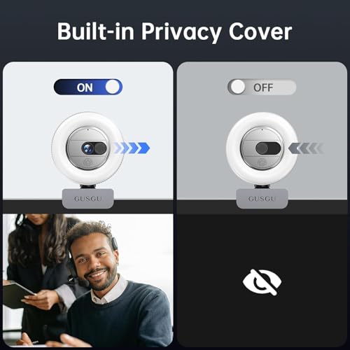 GUSGU G910 2K Quad HD Webcam for PC, with Microphone & Light & Privacy Cover, Web Camera for Desktop Computer/Laptop/MacBook, USB Streaming Camera - Image 4