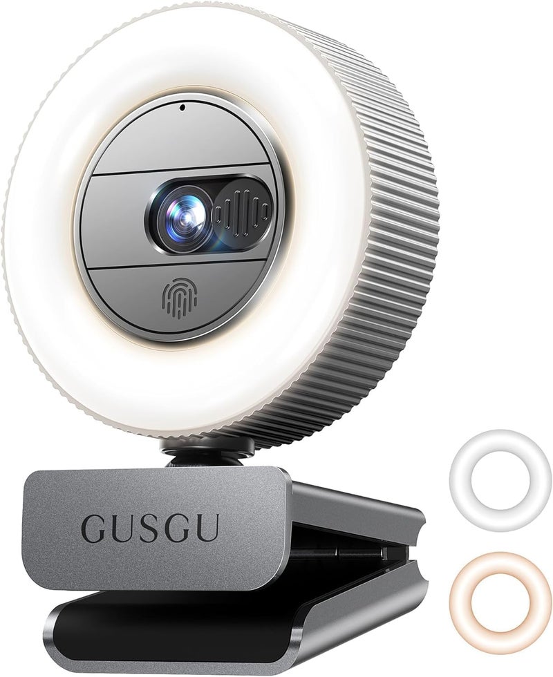 GUSGU G910 2K Quad HD Webcam for PC, with Microphone & Light & Privacy Cover, Web Camera for Desktop Computer/Laptop/MacBook, USB Streaming Camera - Image 1