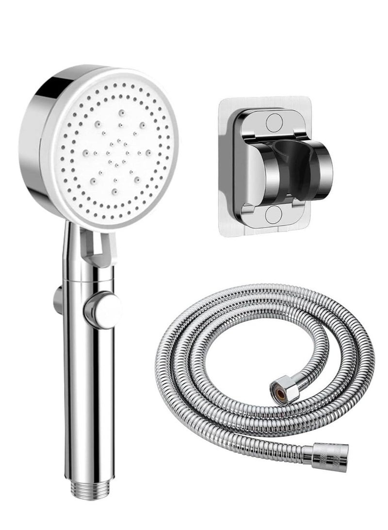 Relex Shower Head Set, High Pressure with 1.5M Hose, Modern Handheld Design Shower Head with Holder, 5 Jet Types for Spa, Bathing (Silver) - Image 1
