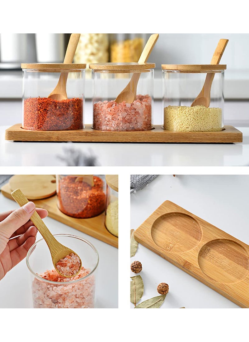Lawei Lawei Set of 3 Condiment Jar with Lids and Spoons Glass Sugar Bowls Sugar Salt Container Set for Sugar Serving Spice Salt  - Image 3
