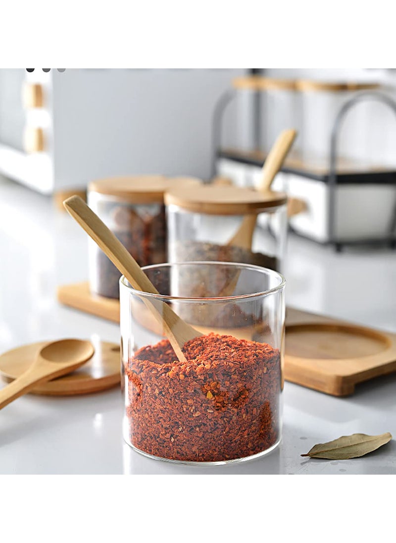 Lawei Lawei Set of 3 Condiment Jar with Lids and Spoons Glass Sugar Bowls Sugar Salt Container Set for Sugar Serving Spice Salt  - Image 4