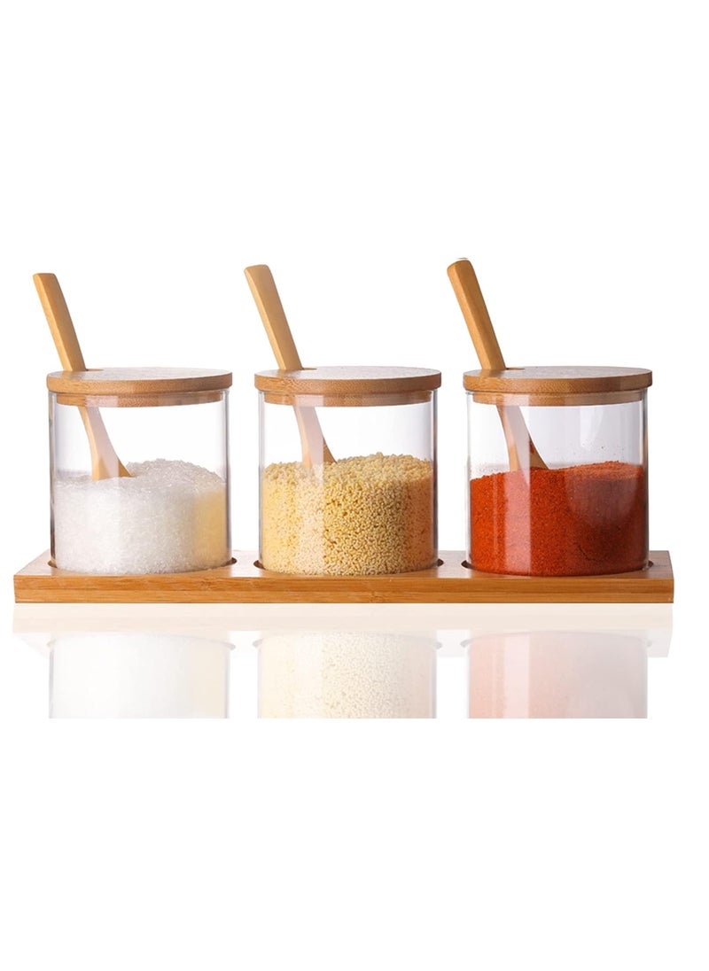 Lawei Lawei Set of 3 Condiment Jar with Lids and Spoons Glass Sugar Bowls Sugar Salt Container Set for Sugar Serving Spice Salt  - Image 1