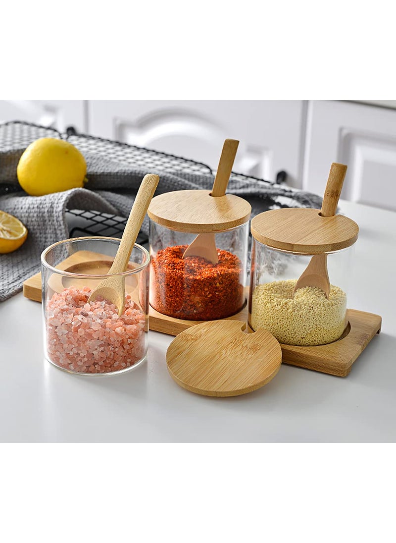 Lawei Lawei Set of 3 Condiment Jar with Lids and Spoons Glass Sugar Bowls Sugar Salt Container Set for Sugar Serving Spice Salt  - Image 5