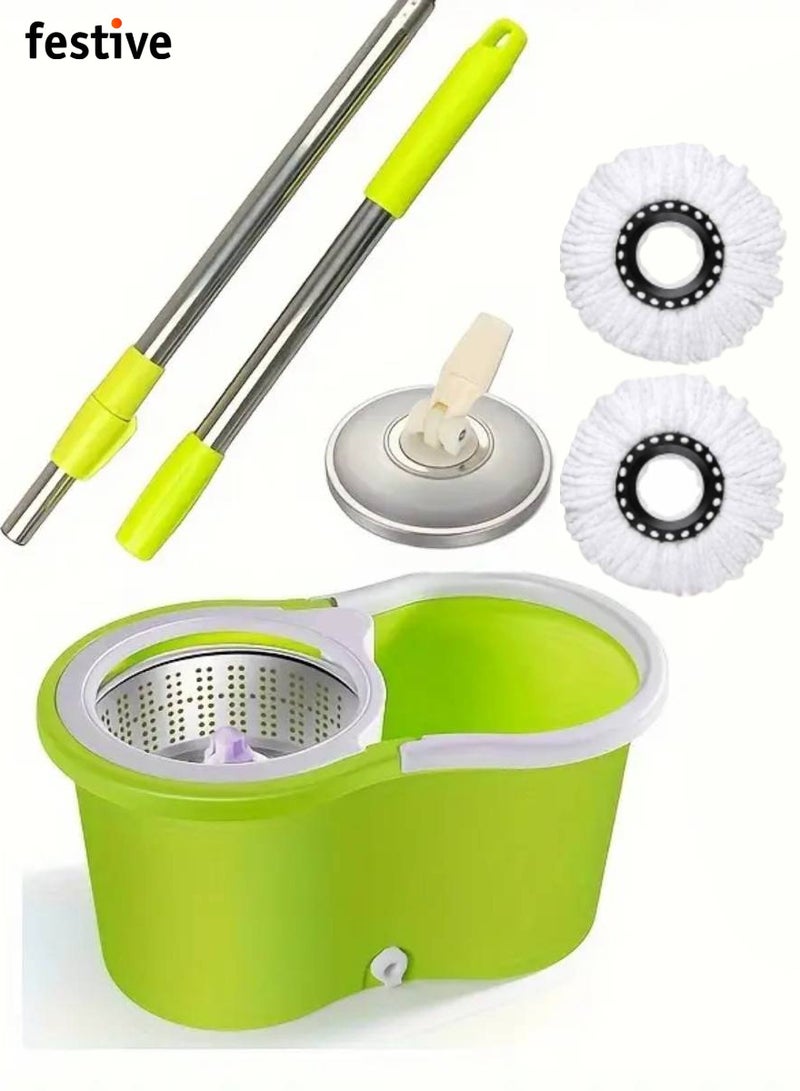Spin Mop For Floor Cleaning Stainless Steel Mop and Bucket With Telescopic Handle Hands Free Wringing Floor Mop With 6L Large Capacity and Reusable Refills For Home Office . (Green) 46 x 26 x 24 cm - Image 1