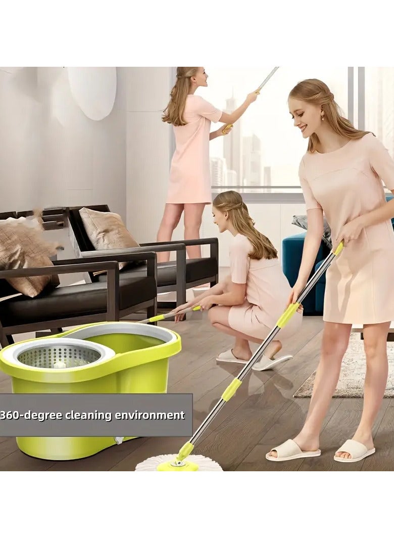 Spin Mop For Floor Cleaning Stainless Steel Mop and Bucket With Telescopic Handle Hands Free Wringing Floor Mop With 6L Large Capacity and Reusable Refills For Home Office . (Green) 46 x 26 x 24 cm - Image 4