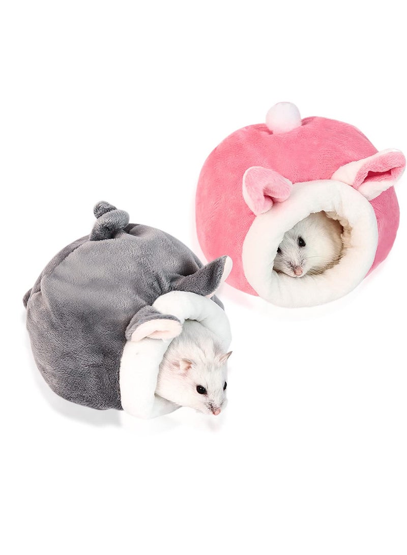 Excefore Guinea Pig Beds, Hamster Bed, Mini Hamster Cotton Nest, Cute Hamster Sleeping Animals Bedding House for Hamster/ Hedgehog/ Squirrel/ Lizard and Other Small Animal (Grey+Pink) - Image 1