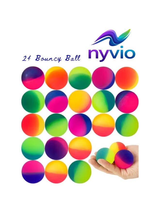 NYVIO Bouncy Balls for Kids 24PCS, 45MM Rainbow Bouncing Balls, Party Favors for Kids Birthday, Return Gifts, Pinata Fillers, Goodie Bag Toys, Classroom Rewards, Colorful Mini Bounce Balls - Image 1