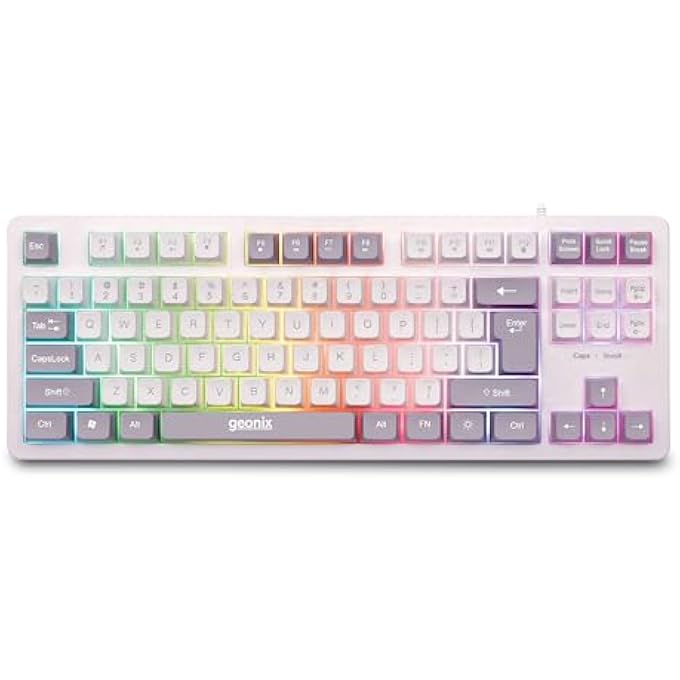 GEONIX VINTAGE KB4 RETRO STYLE CHICLET STYLE KEYBOARD WITH 87 KEYS, RAINBOW BACKLIGHT, PVC CABLE, DURABLE BODY, COMPACT & SLIM DESIGN (WHITE GREY) - Image 1