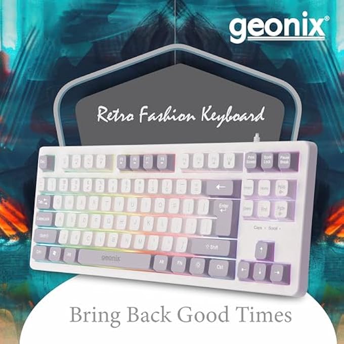 GEONIX VINTAGE KB4 RETRO STYLE CHICLET STYLE KEYBOARD WITH 87 KEYS, RAINBOW BACKLIGHT, PVC CABLE, DURABLE BODY, COMPACT & SLIM DESIGN (WHITE GREY) - Image 2