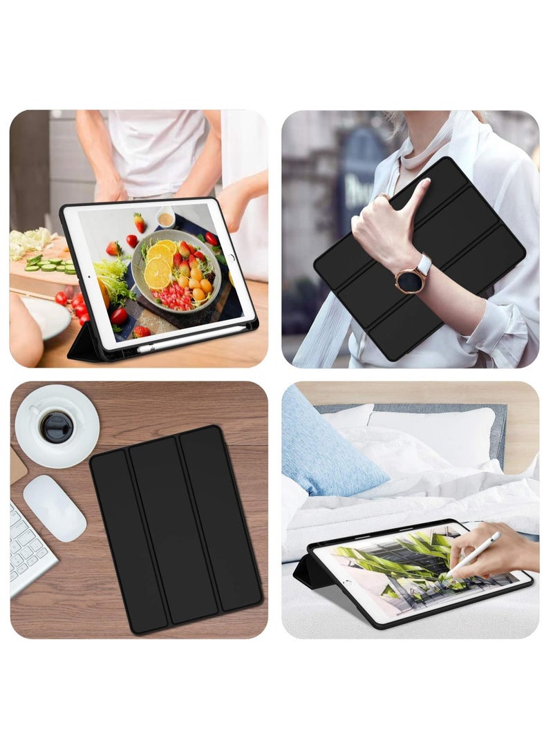 DUSALA iPad 9th Generation Case 2021/iPad 8th Generation Case 2020 10.2 Inch with Pencil Holder, iPad 7th Gen 2019 Case with Soft Baby Skin Silicone Back, Auto Wake/Sleep Cover (Black) - Image 4