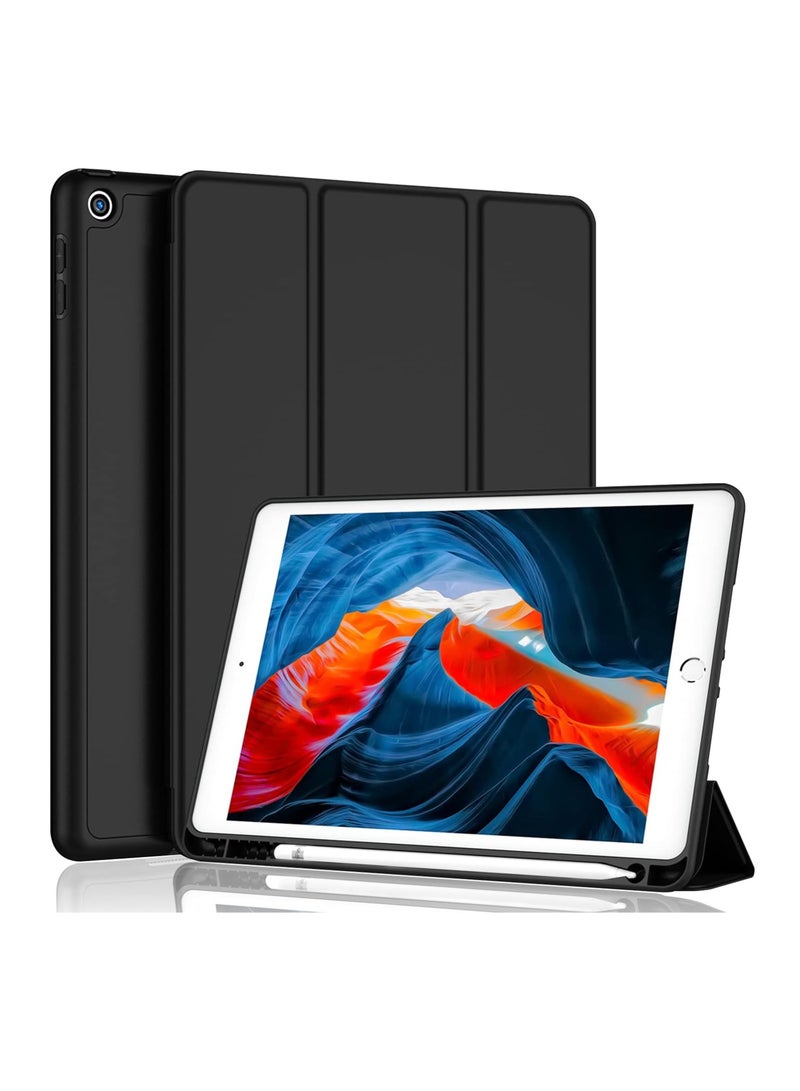DUSALA iPad 9th Generation Case 2021/iPad 8th Generation Case 2020 10.2 Inch with Pencil Holder, iPad 7th Gen 2019 Case with Soft Baby Skin Silicone Back, Auto Wake/Sleep Cover (Black) - Image 1