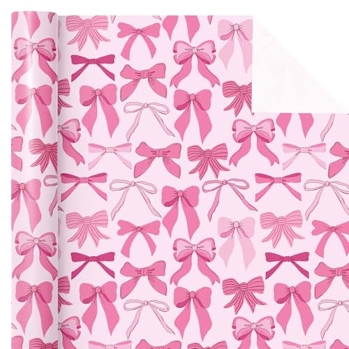 WRAPAHOLIC Pink Bow Wrapping Paper Roll Mini Roll 17 Inch x 165 Feet Pretty Pink Bow Design Perfect for Valentines Day Girls Birthday Baby Shower - Image 3