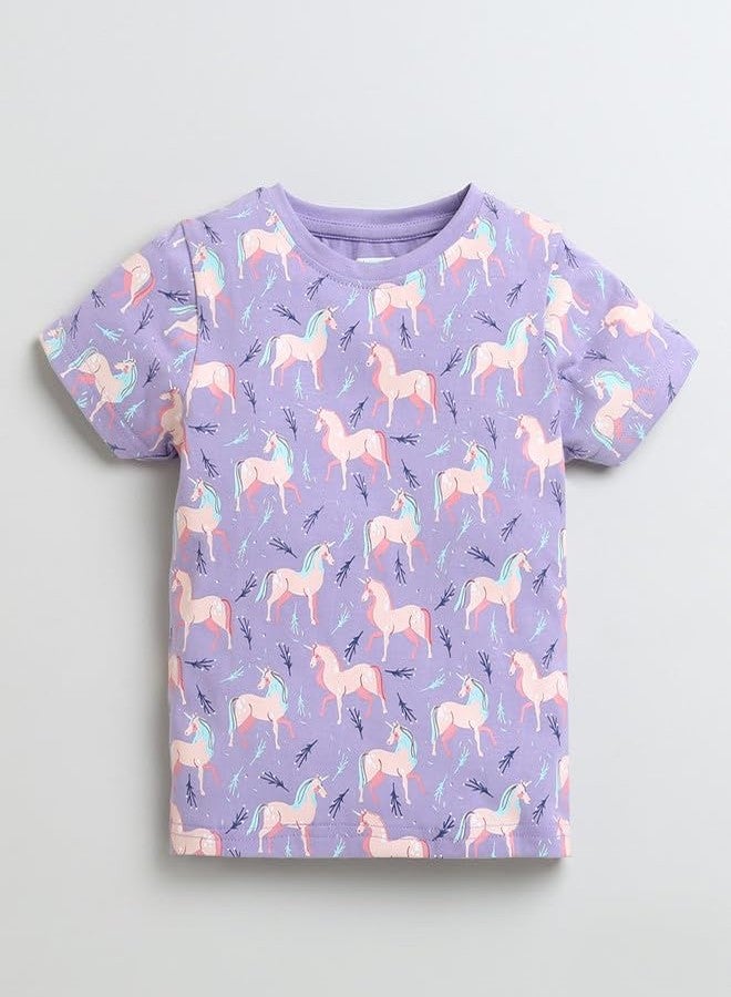 BUMZEE White & Lavender Girls Half Sleeves Cotton T-Shirts Pack of 2 Age - 6-12 Months (Peb9917C-wht.lvd) - Image 2