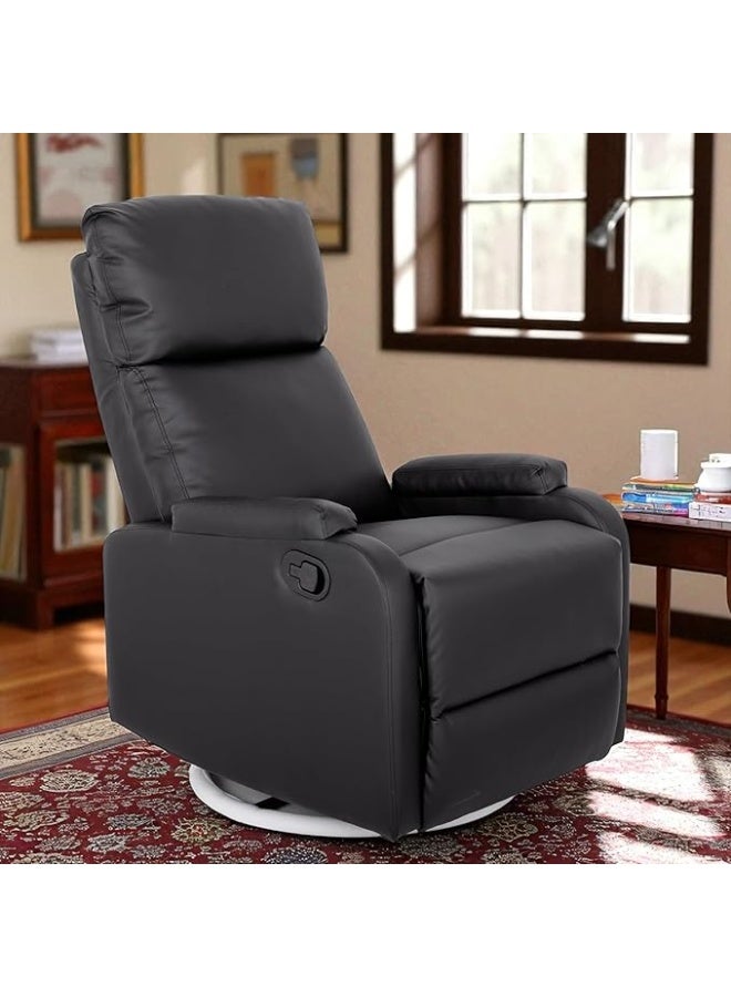 Multi Home Furniture Luxury 360° Swivel Recliner Chair in Premium Faux Leather MH-901-Black – Manual Push Recliner Sofa for Living Room & Lounge (Black) - Image 1