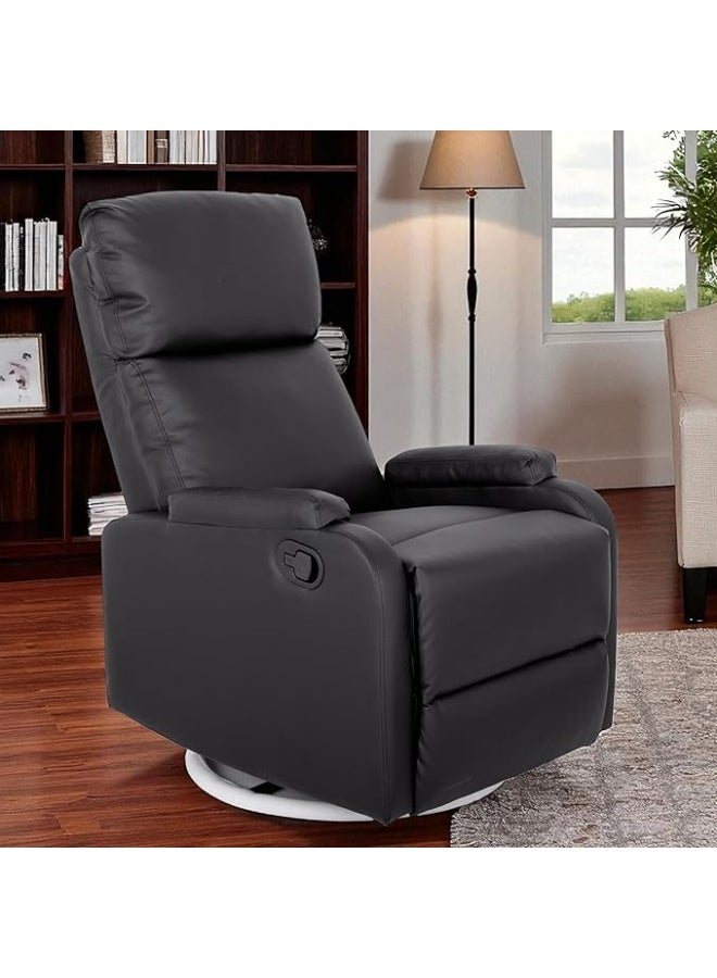 Multi Home Furniture Luxury 360° Swivel Recliner Chair in Premium Faux Leather MH-901-Black – Manual Push Recliner Sofa for Living Room & Lounge (Black) - Image 3