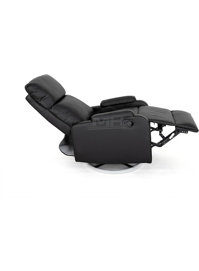 Multi Home Furniture Luxury 360° Swivel Recliner Chair in Premium Faux Leather MH-901-Black – Manual Push Recliner Sofa for Living Room & Lounge (Black) - Image 2