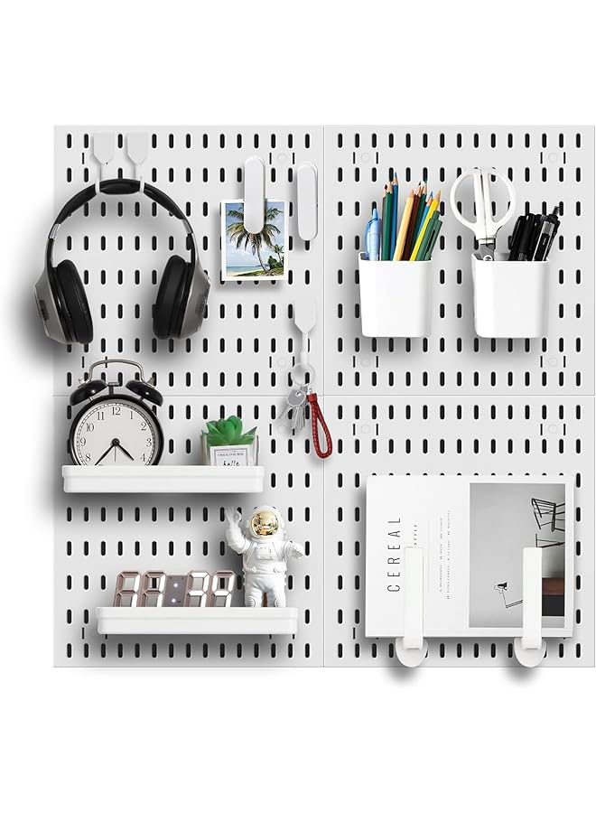 PROMASS promass 4Pcs Pegboard Wall Organizer (11"*16") for Wall, Garage Utility Tools Pegboard Storage System for Workbench, Shop, Shed Modular Peg Board Organizer Board Kit for Pegboard Hooks (White)  - Image 1