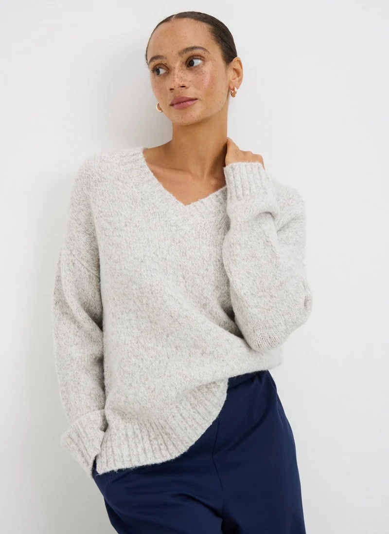 Matalan Oatmeal V-Neck Twist Jumper