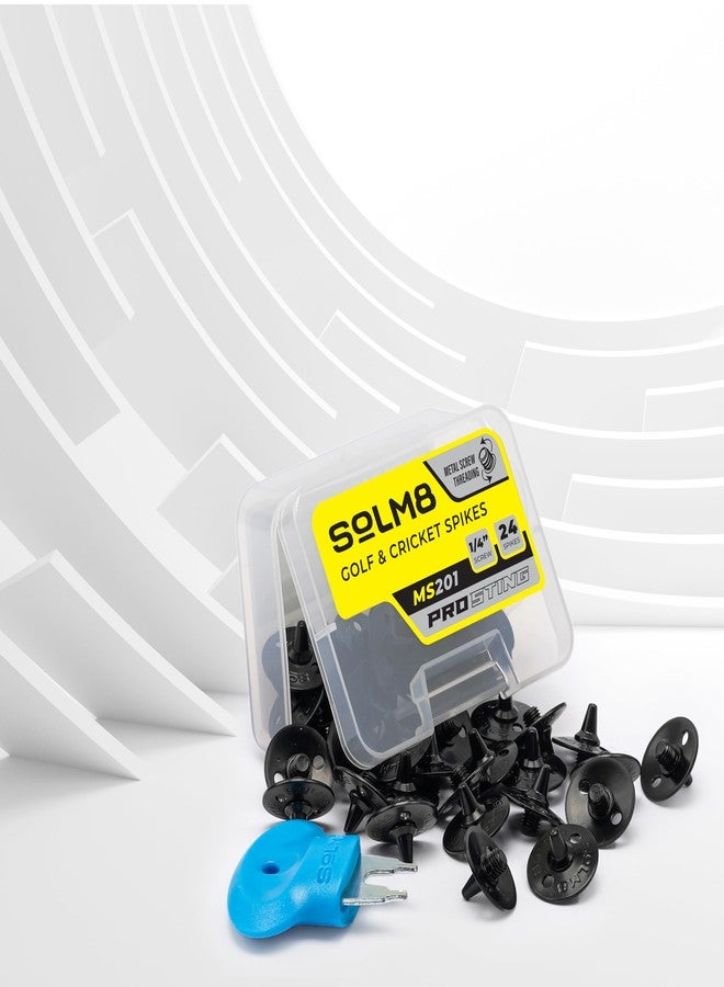 SOLM8 Metal Spikes for Golf and Cricket Shoe Spikes Replacement - 1/4 Inch 6mm Screw Type Metal Threading (Spanner Included) (Matt Black, Pack of 24) - Image 2