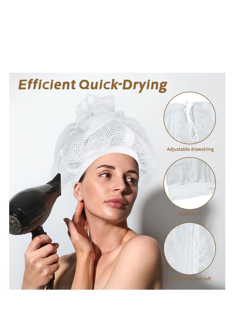 Net Plopping Cap, 2 Pcs Plopping Cap Curly Hair, Net Plopping Cap for Drying Hair Plopping Net with Adjustable Strap, Net Plopping Bonnet, Reusable Diffuser Cap, for Curly Hair Volume, White