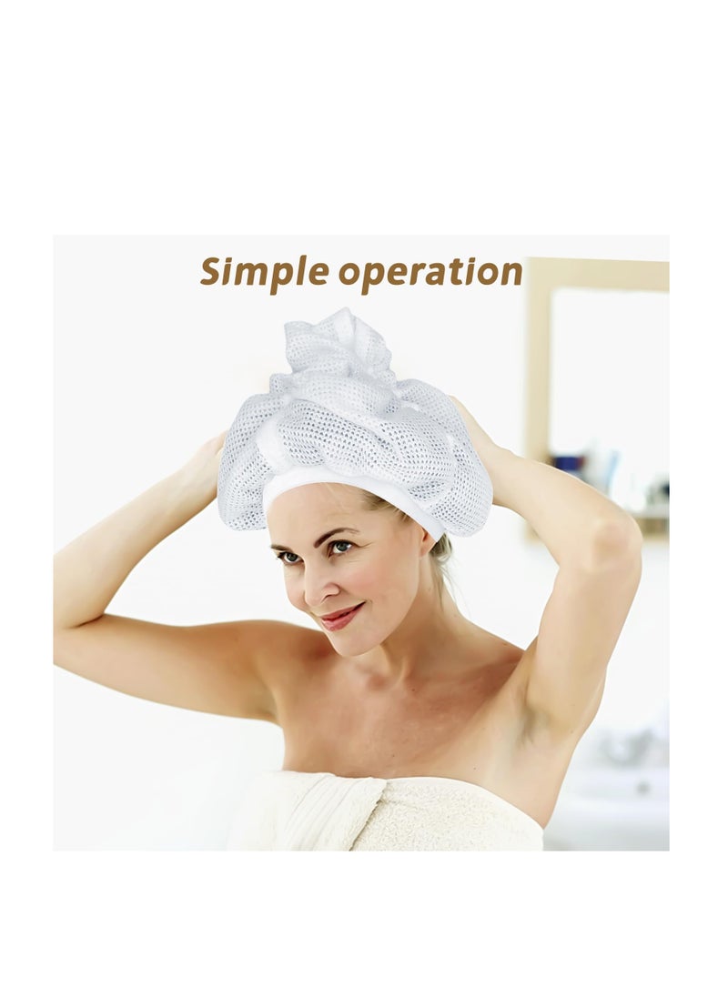 Net Plopping Cap, 2 Pcs Plopping Cap Curly Hair, Net Plopping Cap for Drying Hair Plopping Net with Adjustable Strap, Net Plopping Bonnet, Reusable Diffuser Cap, for Curly Hair Volume, White