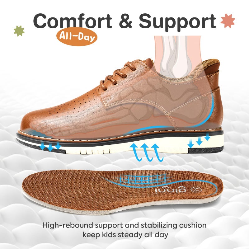 GINNI Boys Dress Shoes, Casual Oxfords Sneakers Comfort School Uniform Formal Shoes Wedding Church Dress Shoe for Toddler/Little/Big Kid Brown - Image 4