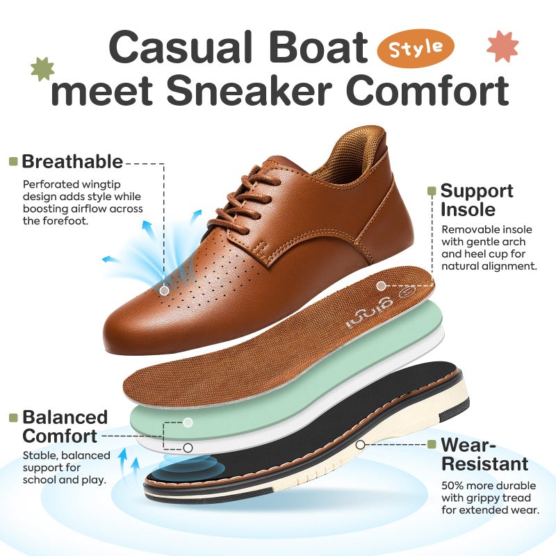 GINNI Boys Dress Shoes, Casual Oxfords Sneakers Comfort School Uniform Formal Shoes Wedding Church Dress Shoe for Toddler/Little/Big Kid Brown - Image 3