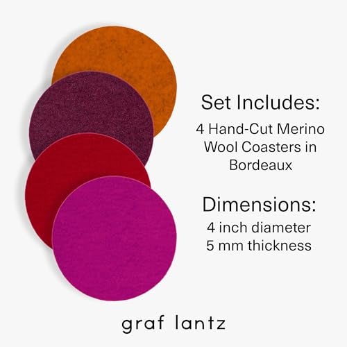 Graf Lantz - Bierfilzl Merino Wool Round Coasters Set of 4 - Bordeaux (4" Circles) - Absorbs 30% of Weight - German Wool - Heat Resistant, Sustainable, & Reusable - Home Decor & Coffee Table Decor - Image 4