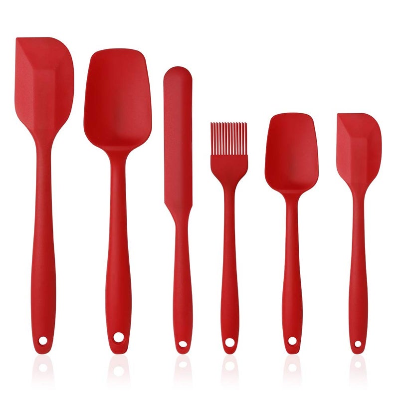 Vicloon Silicone Spatulas Spoons Set Silicone Kitchen Utensils Including Rubber Spatula NonStick and Heat Resistant for Cooking Baking and Mixing Red  6Pcs