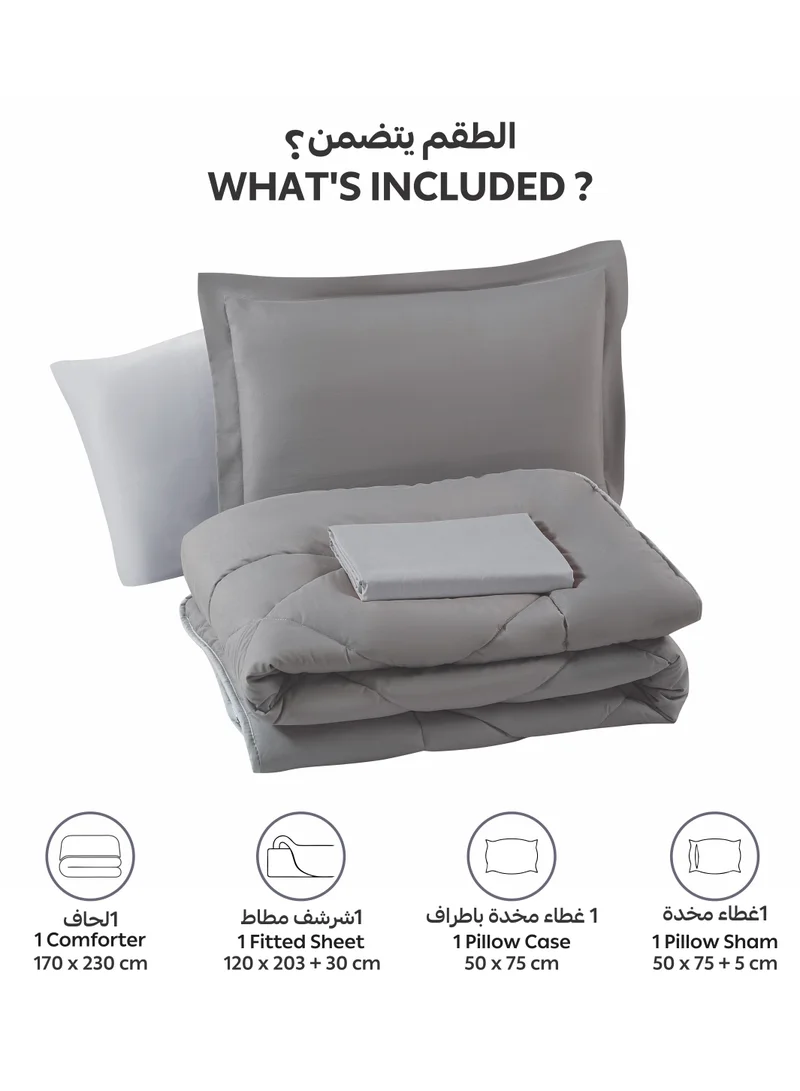Donetella Bedding Comforter Set, Single Size Fits 120x200 cm - 4-Pcs Solid Quilted Bed Set, Microfiber Fabric - 1 Comforter, 1 Fitted Sheet And 2 Pillow Shams
