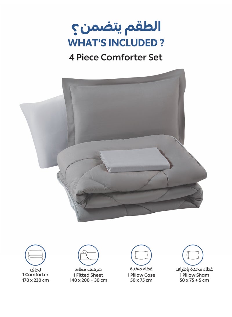 Donetella Bedding Comforter Set, Single Size Fits 140x200 cm - 4-Pcs Solid Quilted Bed Set, Microfiber Fabric - 1 Comforter, 1 Fitted Sheet And 2 Pillow Shams - Image 3