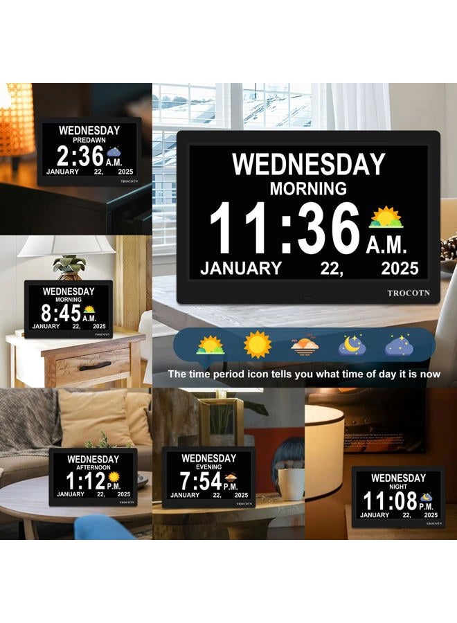 TROCOTN 10 Inch Calendar Clock, Large Display Alarm Clock with Auto DST for Seniors, 5 Display Modes, Black - Image 3