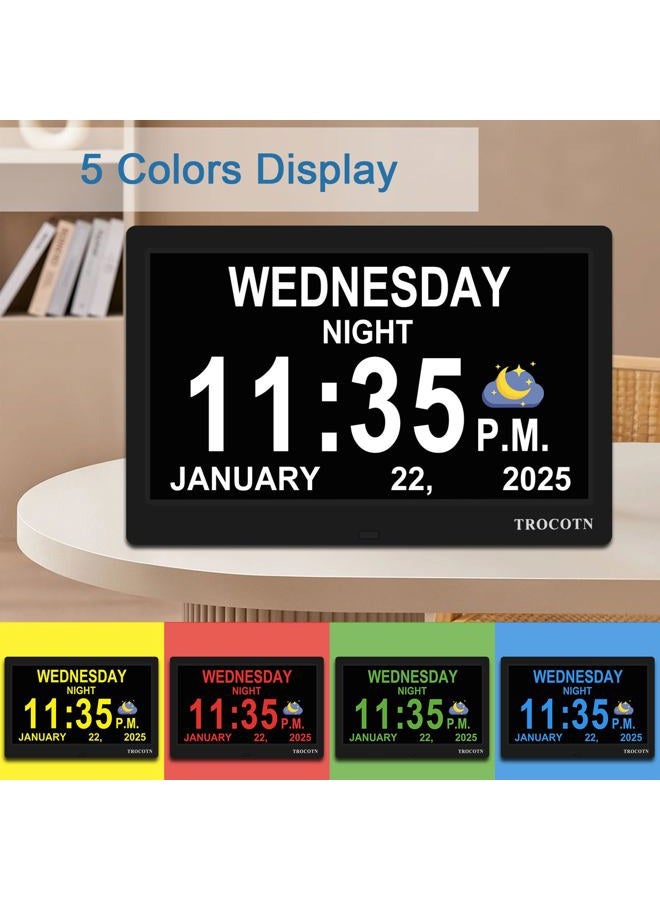 TROCOTN 10 Inch Calendar Clock, Large Display Alarm Clock with Auto DST for Seniors, 5 Display Modes, Black - Image 4