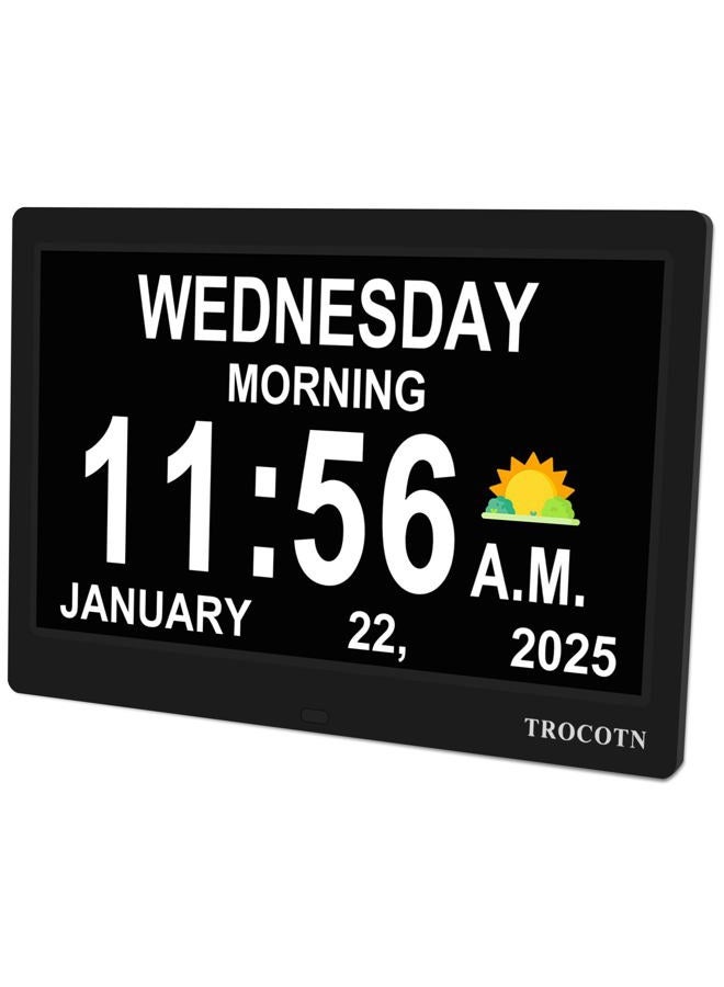 TROCOTN 10 Inch Calendar Clock, Large Display Alarm Clock with Auto DST for Seniors, 5 Display Modes, Black - Image 1
