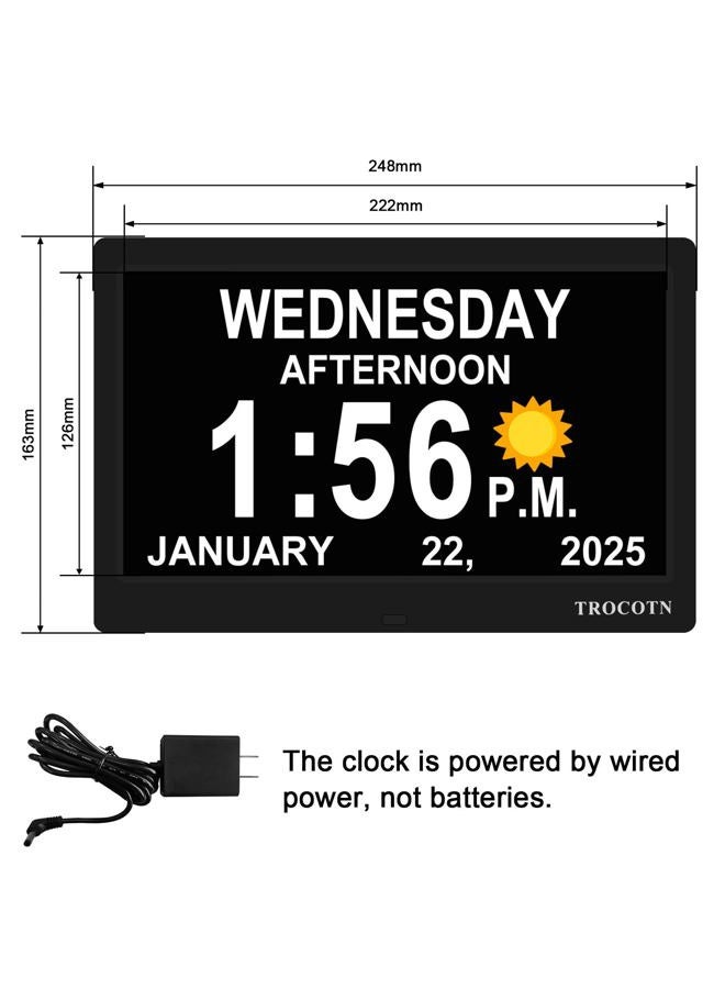 TROCOTN 10 Inch Calendar Clock, Large Display Alarm Clock with Auto DST for Seniors, 5 Display Modes, Black - Image 2