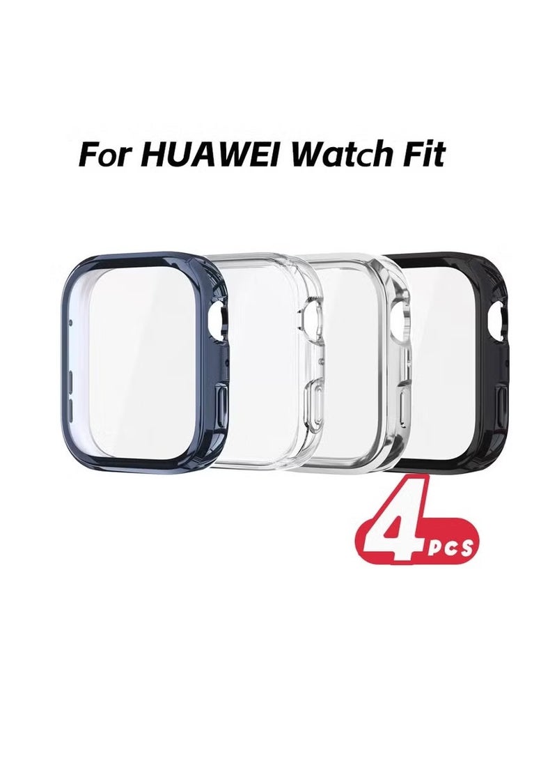 4 Pack for Huawei Fit4 TPU Screen Protector, Drop and Scratch Resistant Soft Rubber Full Shell, Blue/Clear/Black/Silver - Image 1