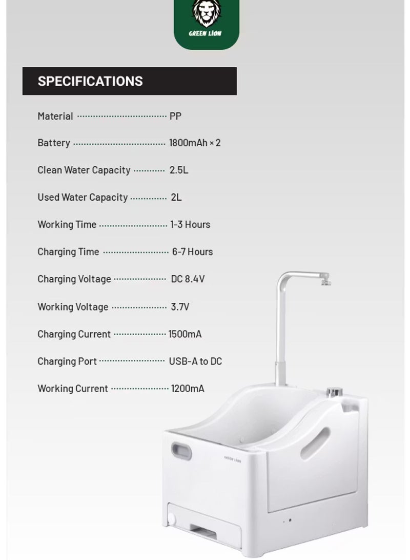 GREEN LION Portable Foot Washer Wudu Machine / Wudu Hand Cleaning / Wudu Foot Cleaning / Shattaf Spray Cleaning/Clean Water Capacity: 2.5L/Working Time: 1-3 Hours - White - Image 2