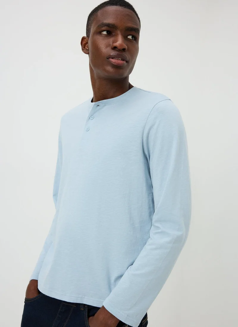 Matalan Blue Long Sleeve Grandad Crew T-Shirt