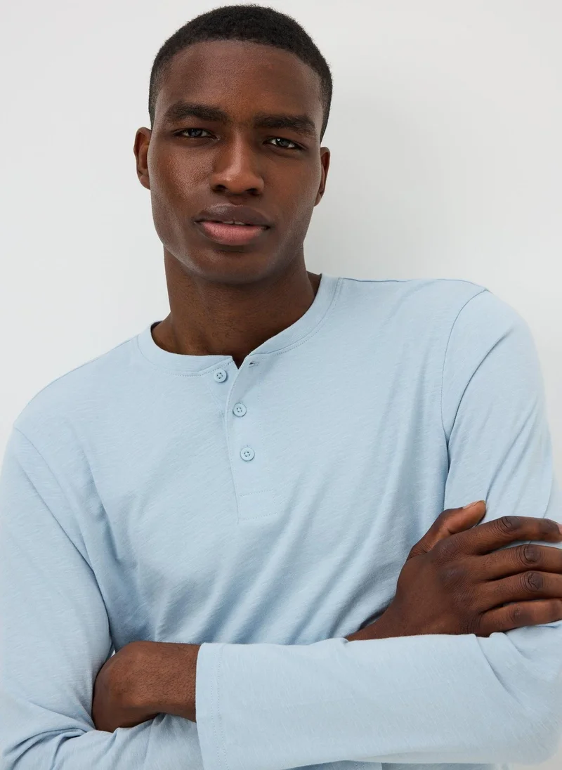 Matalan Blue Long Sleeve Grandad Crew T-Shirt
