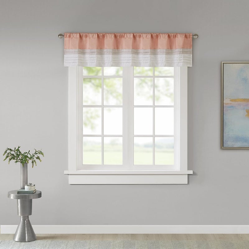 madison park Madison Park Rod Pocket Valance Window Curtains For BedroomTransitional Modern Light Bedroom Curtains Pieced Amherst Curtain Panels For Living Room Family Room Curtains 50 x 18 1Panel Pack