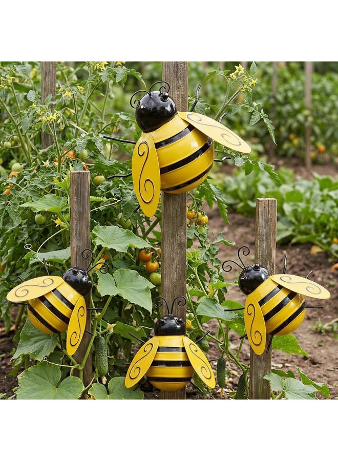Yungeln Metal Wall Art, 4PCS Bumble Bee Decor, 3D Iron Art Sculpture Hanging Decorations for Outdoor Home Garden - Image 2