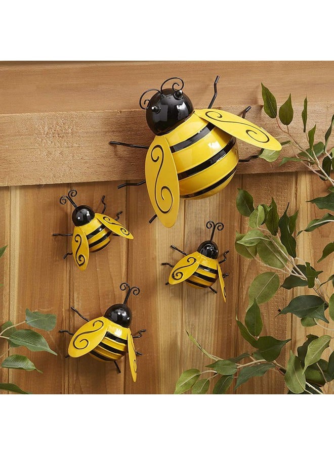 Yungeln Metal Wall Art, 4PCS Bumble Bee Decor, 3D Iron Art Sculpture Hanging Decorations for Outdoor Home Garden - Image 1