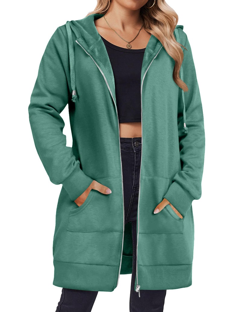 Zeagoo Womens Zip Up Hoodies Long Sleeve Spring Tunic Top Plus Size Sweatshirts Fleece Jackets With Pocketsï¼ŒArmy Green,Large - Image 1