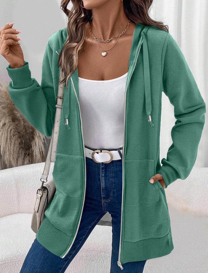 Zeagoo Womens Zip Up Hoodies Long Sleeve Spring Tunic Top Plus Size Sweatshirts Fleece Jackets With Pocketsï¼ŒArmy Green,Large - Image 5
