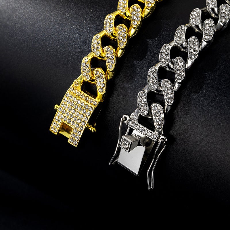 13mm Cuban Link Chain Necklace Alloy Full Diamond - Image 2