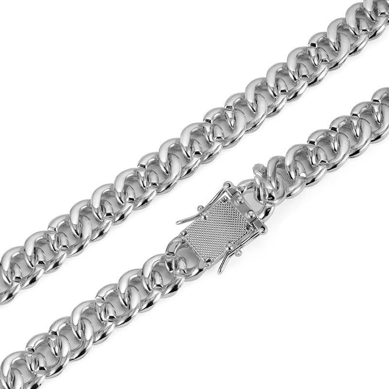 13mm Cuban Link Chain Necklace Alloy Full Diamond - Image 4