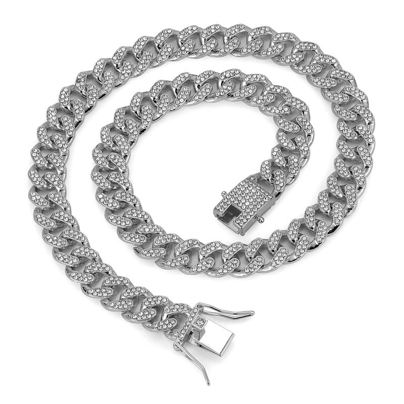 13mm Cuban Link Chain Necklace Alloy Full Diamond - Image 5