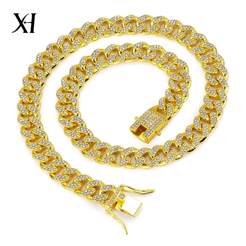 13mm Cuban Link Chain Necklace Alloy Full Diamond - Image 1